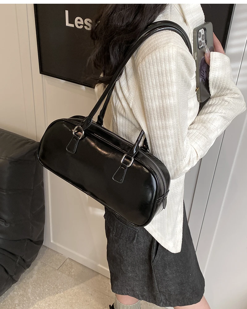 Solid Color PU Leather Underarm Bags For Women 2024 Spring Korean Fashion Retro Simple Shoulder Bag Lady Handbags And Purses