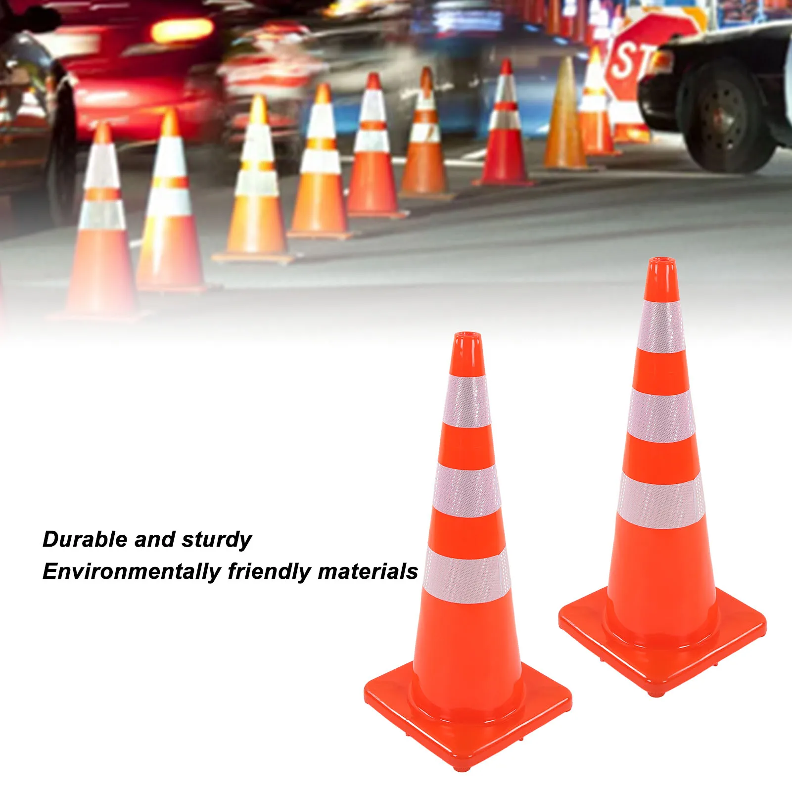 6Pcs Traffic Cones Weather Resistant Reflective Square Base Road Cones for Parking Lot Camping Red
