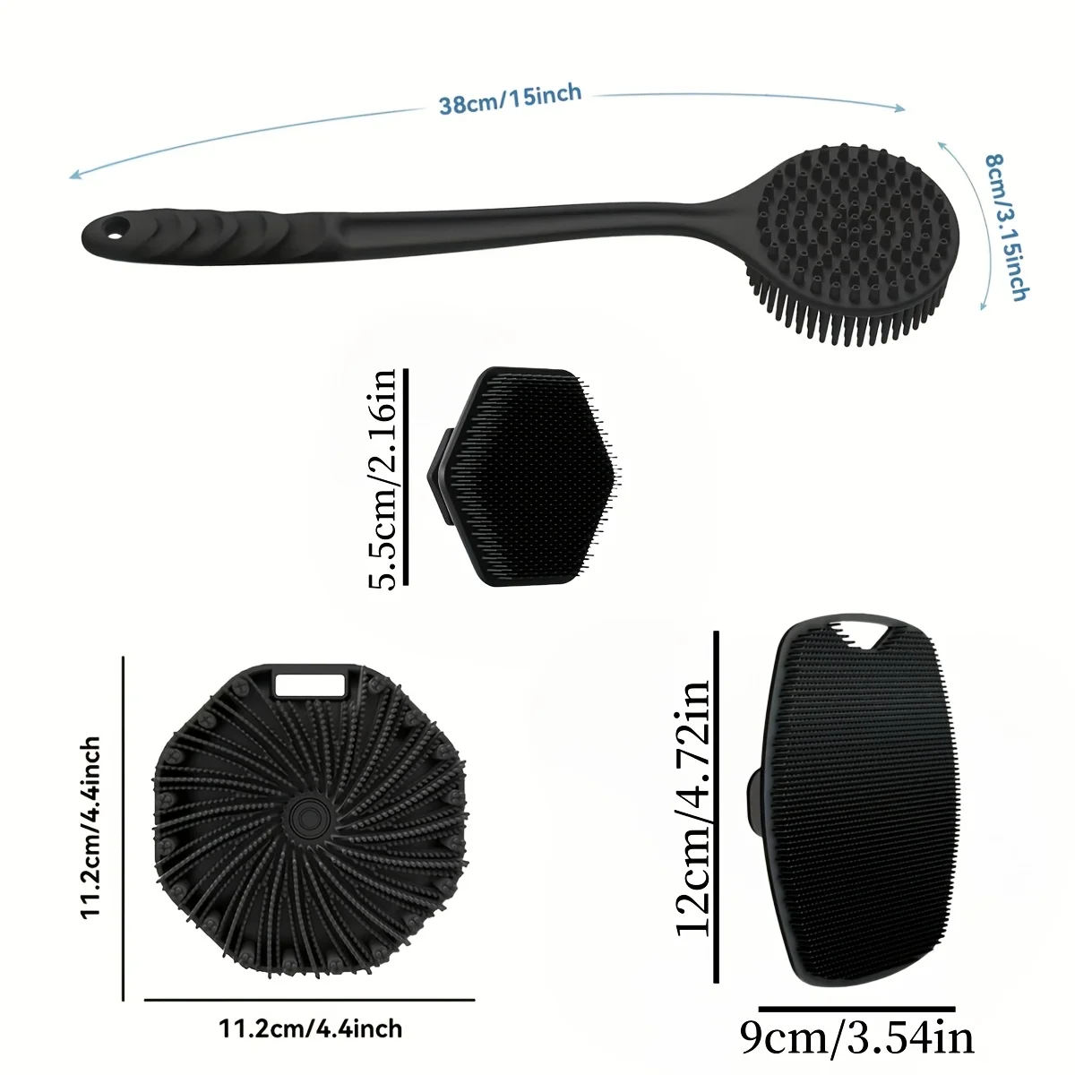 4-teiliges Badebürsten-Set. Weiche Silikon-Badebürste mit rutschfestem Griff, leicht zu reinigen und zu spülen, perfekt für den Einsatz im Bad