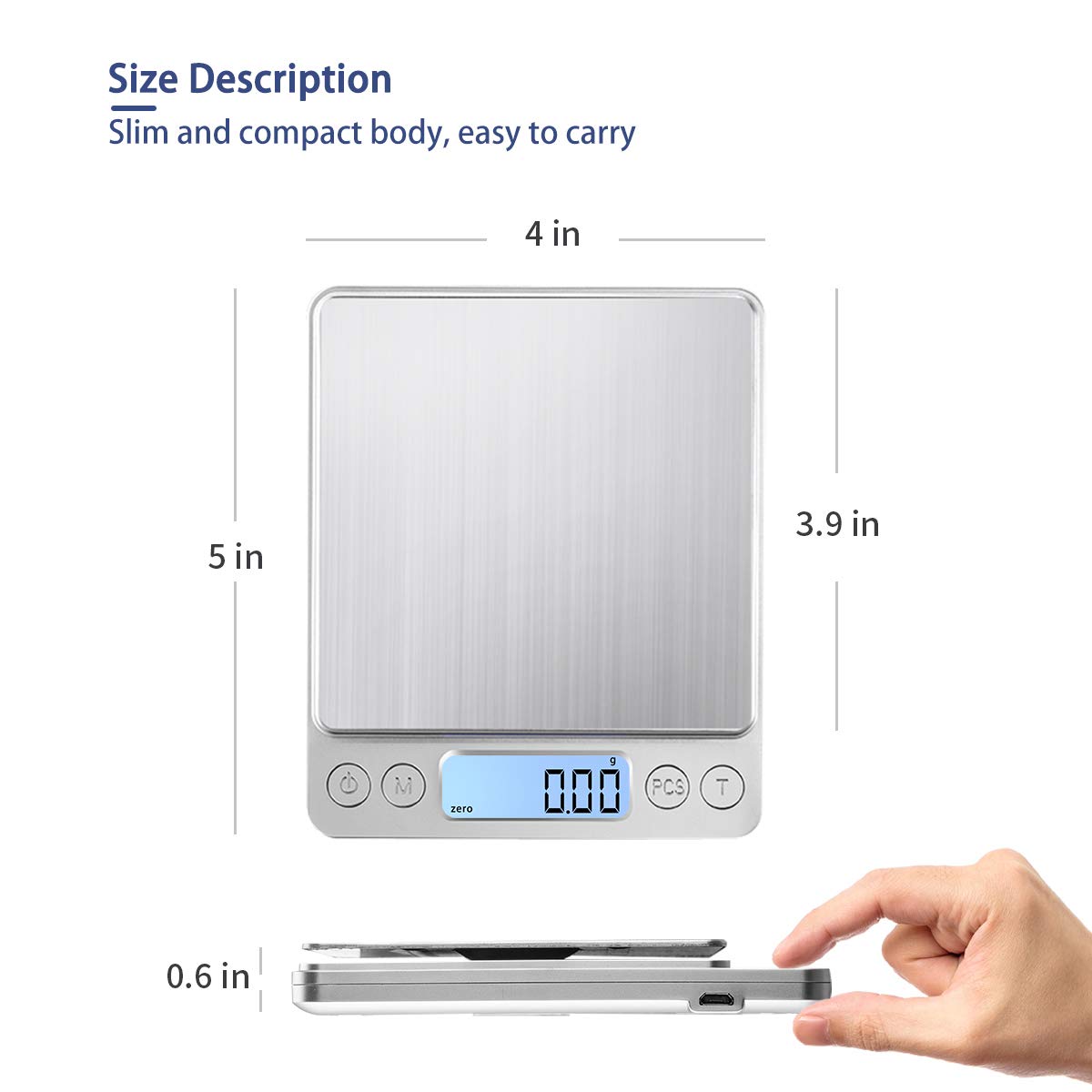 Digital Kitchen Jewelry Scale 3000g/0.1g Battery USB Charging 2 Trays LCD Display Portable Mini Pocket Food Scale