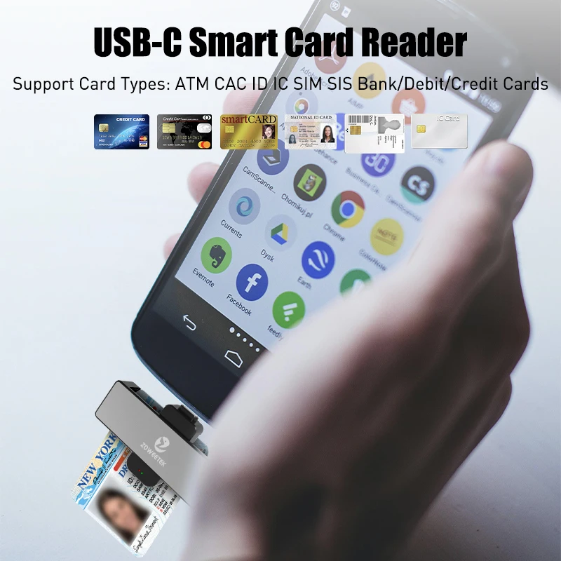 Zoweetek Type-C ID Smart Card Reader Elektronische DNI-lezer voor IC DNIE Chip DNI Smart Card ZW-12026-4C