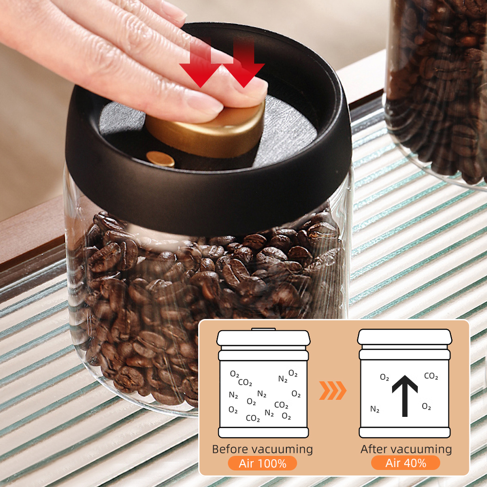Vacuum Sealed Jar Coffee Bean Storage Bottle Kitchen Food Grain Tea Glass Jar Fresh Storage Jar Kitchen Accessories
