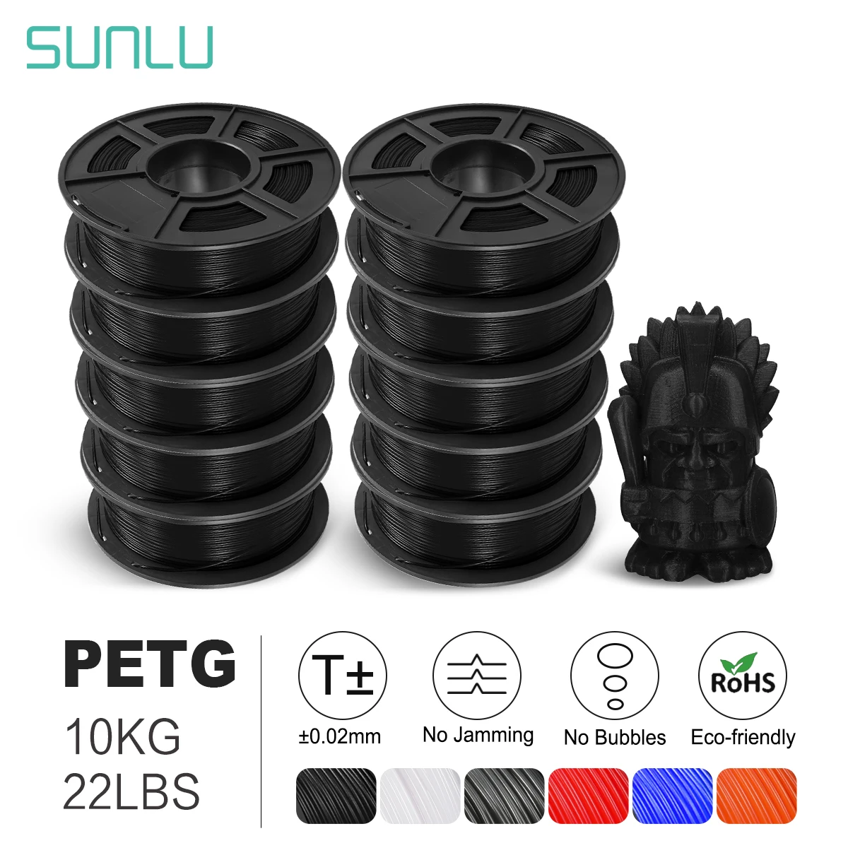 SUNLU PETG Filament 10KG 1.75MM 22LBS No Bubble Odorless Arrange Neatly Good Toughness BIodegradable High Transparency