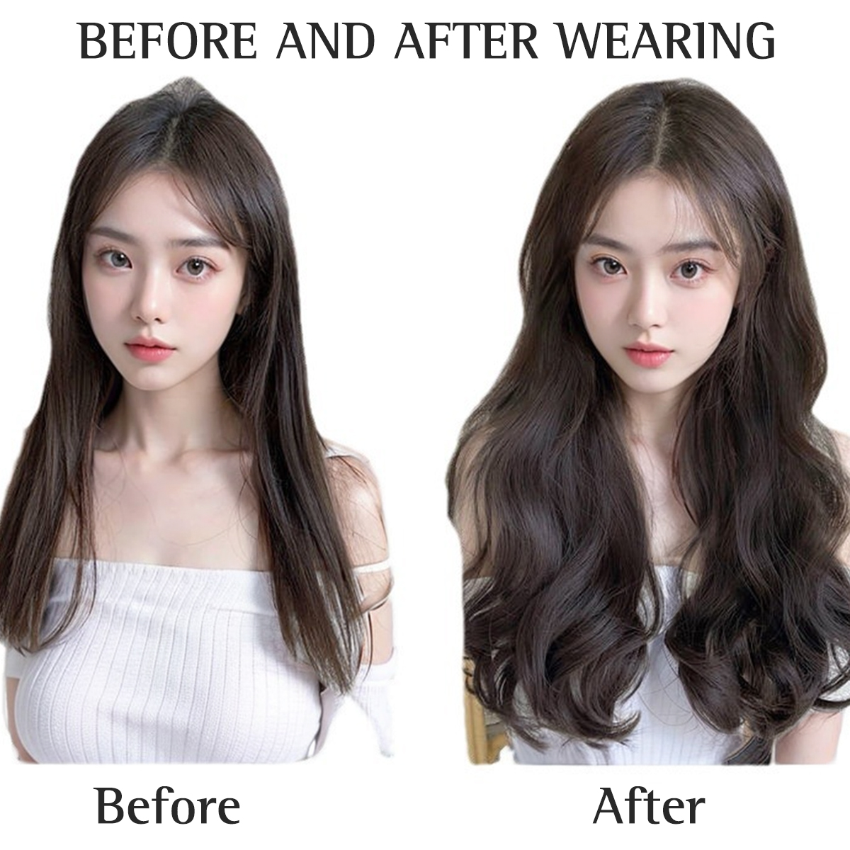 Natuurlijk synthetisch V-vormig golvend haarverlengstuk omringt het pruikstuk Sandwiched Het haar van de vrouw Krullende haaraccessoires