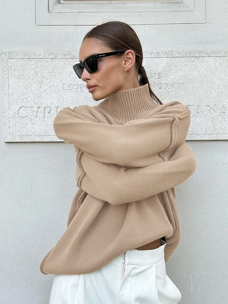 Wolfeel, suéter de cuello alto tejido a la moda de Color sólido para mujer, Otoño Invierno, jerséis informales sueltos gruesos, suéter cálido para mujer