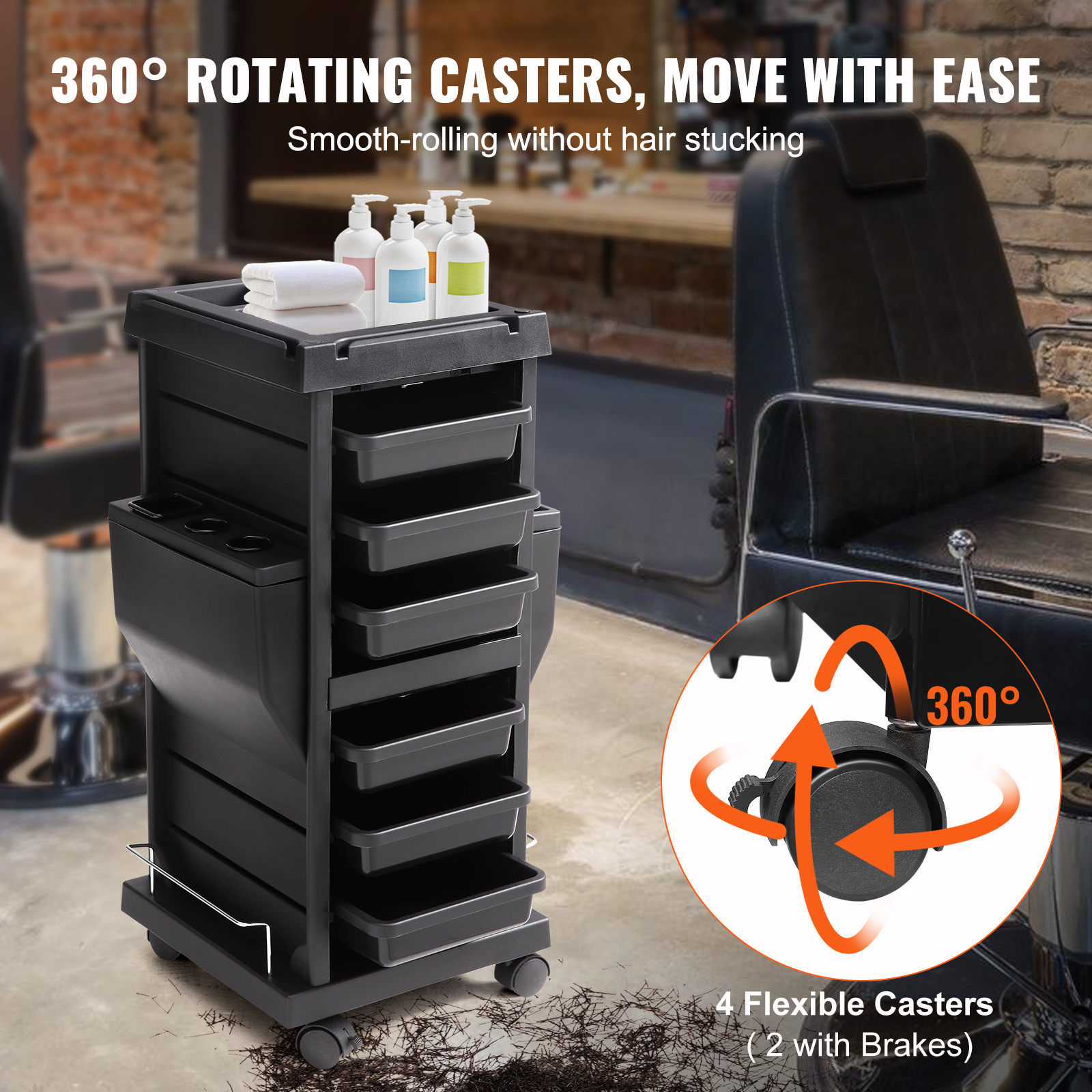 VEVOR Ultimate Salon Trolley Cart for Stylist with 6 Removable Drawers & Tool Holder and Lockable Wheels for Beauty SPA Barber