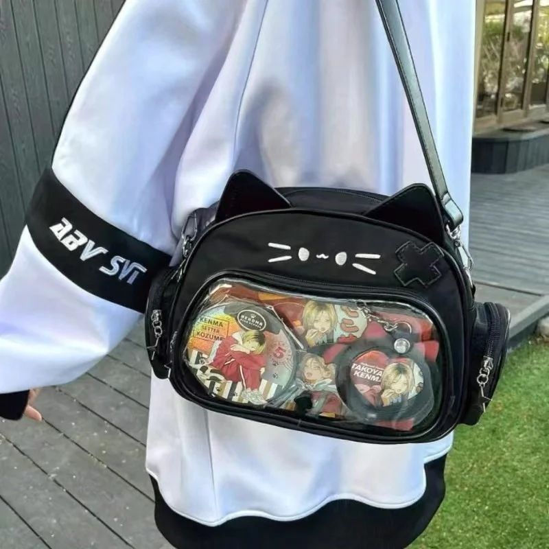 Y2K กระเป๋าเป้สะพายหลังแมวสีเงินสไตล์ญี่ปุ่นกระเป๋านักเรียน itita สำหรับวัยรุ่นเด็กผู้หญิงน่ารักกระเป๋าเดินทางโปร่งใสกระเป๋าเป้สะพายหลังสำหรับผู้หญิงกระเป๋าเป้สะพายหลังสำหรับเด็กผู้ชาย