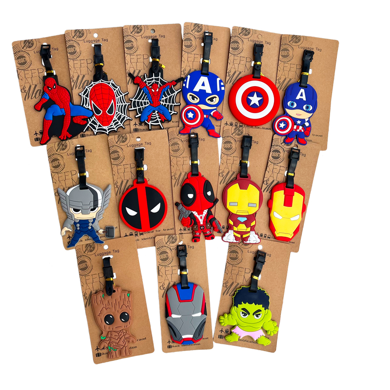 Etiquetas de bagagem de super-heróis dos desenhos animados da disney, etiqueta de identificação de design masculino, etiqueta de bagagem, suporte de endereço, etiqueta identificadora, acessórios de viagem