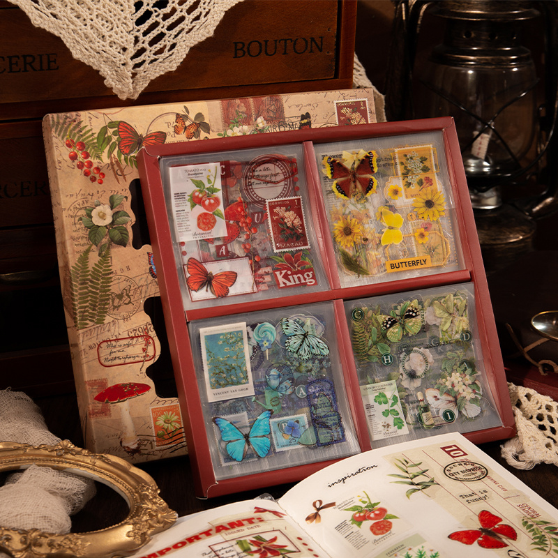 100 枚ヴィンテージ蝶ステッカーパック PET 防水ステッカー DIY スクラップブッキングジャーナリングプランナー装飾ノートブック