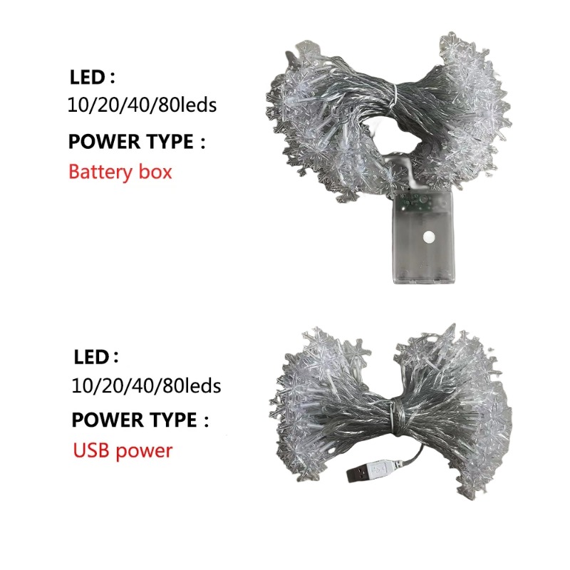 10/20/80 Leds Schneeflocke String Girlande Lichterkette USB/Batterie Betrieben Weihnachtsbaum Urlaub Neujahr Schlafzimmer Dekoration lampen