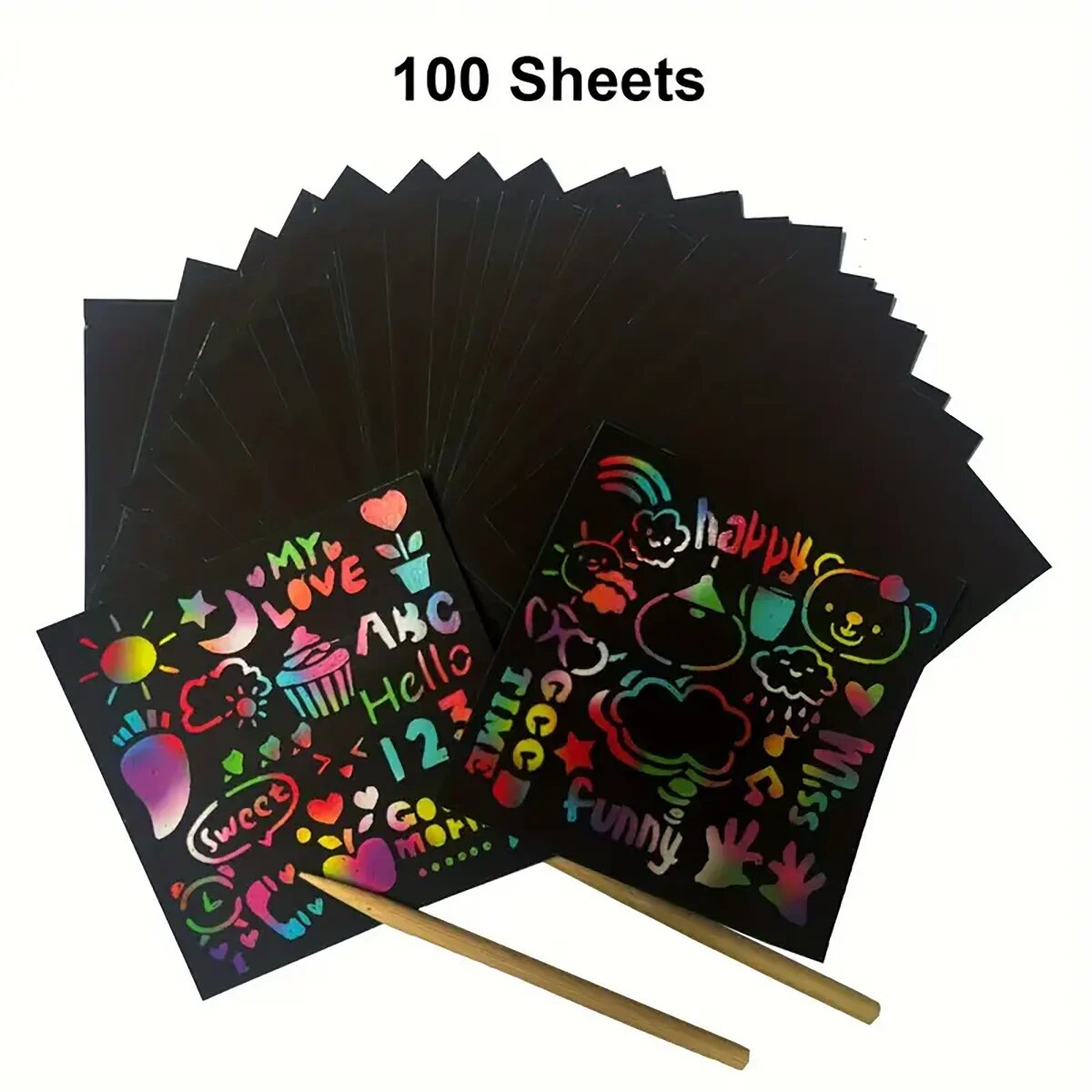 100 stuks kraskunstkaarten set - magische regenboog schilderset voor familieverlijming, doe-het-zelf-activiteit stencils en bamboestok