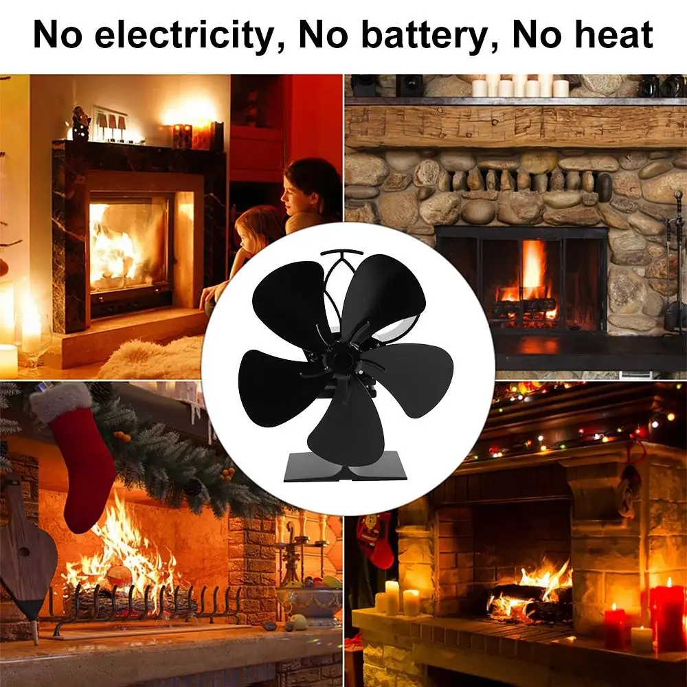 5ใบมีด Fire ความร้อนสีดำประหยัดพลังงาน Eco Log Burner เตาไม้พัดลมระบายความร้อน Powered เตาผิงพัดลม