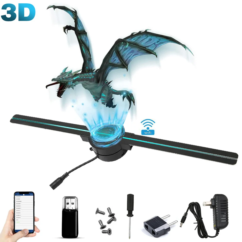 3D Hologramm Fan 42CM WiFi 3D Holographische Projektor Werbung Display Licht HD Holographische Projektor für Geschäfte Bars Party Weihnachten