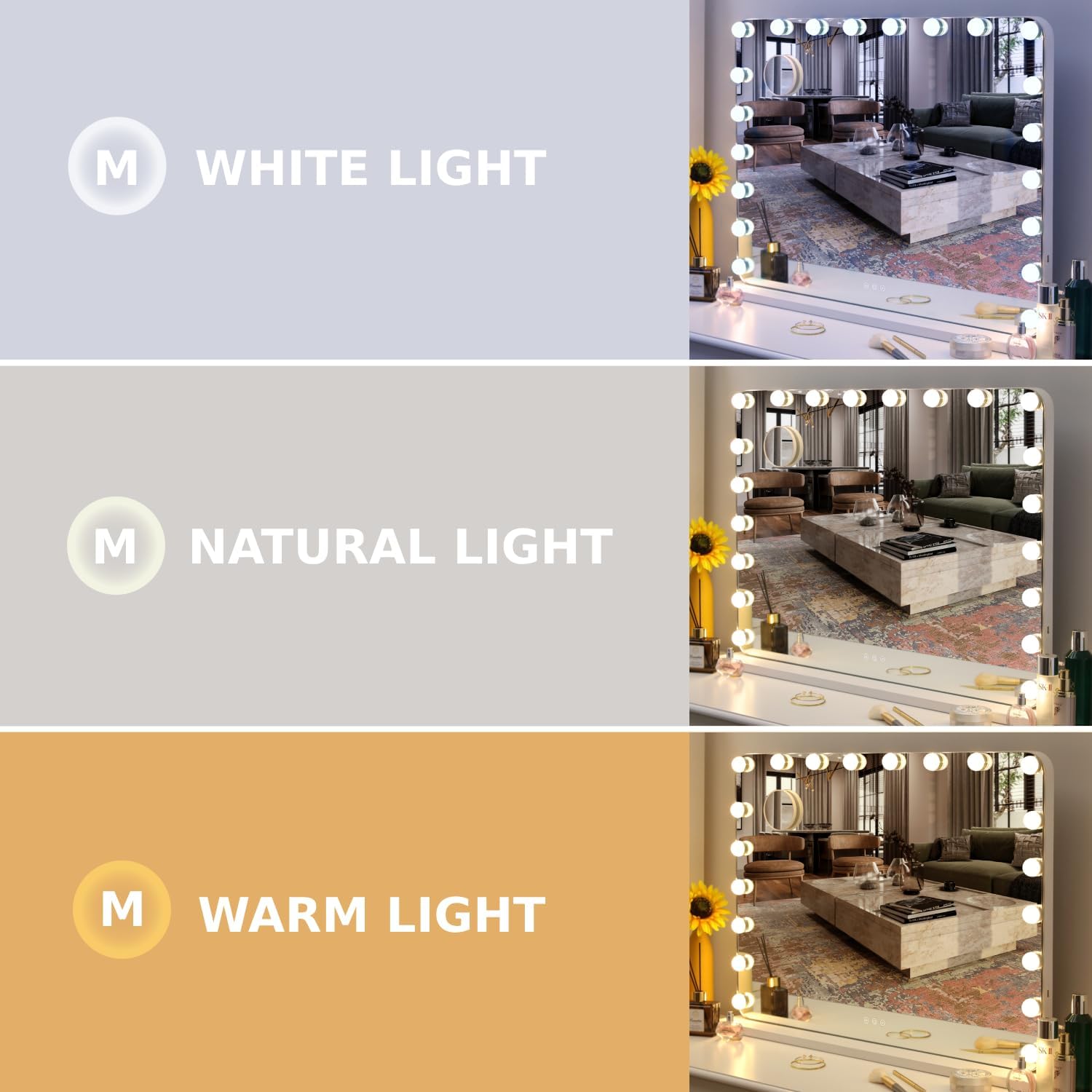 Vanity Mirror with Lights, Hollywood Lighted Makeup Mirror with 20 Dimmable LED Bulbs for Dressing Room & Bedroom, Metal Frame