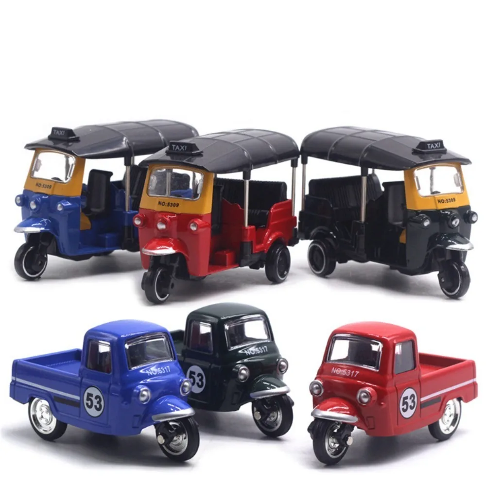 Gift Alloy Pullback Car Retro Style 1:43 Three Wheeled Vehicle Model Door Can Open Cartoon Design Sports Car Model