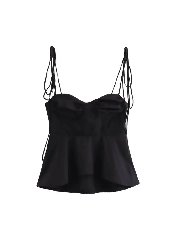 Tops bustier assimétricos para mulheres, decote em coração, alças finas amarradas, zíper lateral, camis femininos, moda sexy