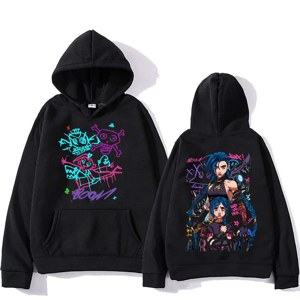 Arcane Jinx 후드 티 남성 여성 하라주쿠 의류 Hot Anime Arcane 풀오버 유니섹스 오버 사이즈 스웨트 가을 Y2K Dark Sudaderas