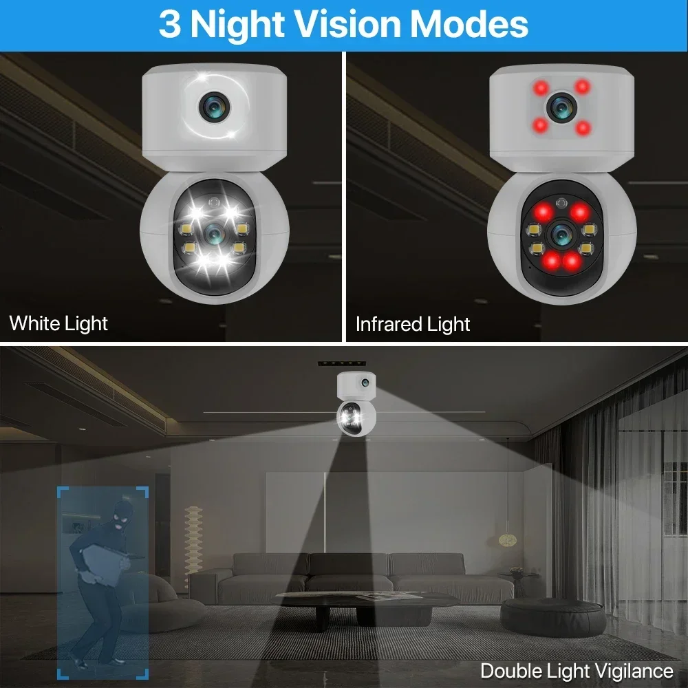 6MP WiFi IP Kamera Dual Lens Baby & Home Security PTZ Auto Tracking Überwachung mit iCsee App Unterstützung