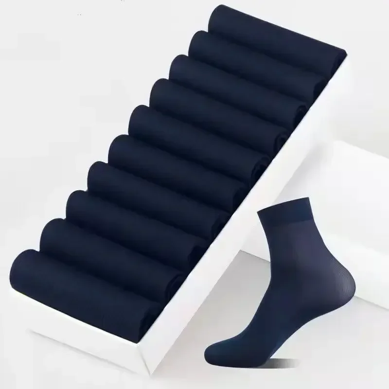 10/20 pares de calcetines de seda de hielo para hombre, calcetines ultrafinos de verano y primavera, calcetines de negocios sólidos, calcetines suaves transpirables, calcetines tobilleros de fibra de bambú