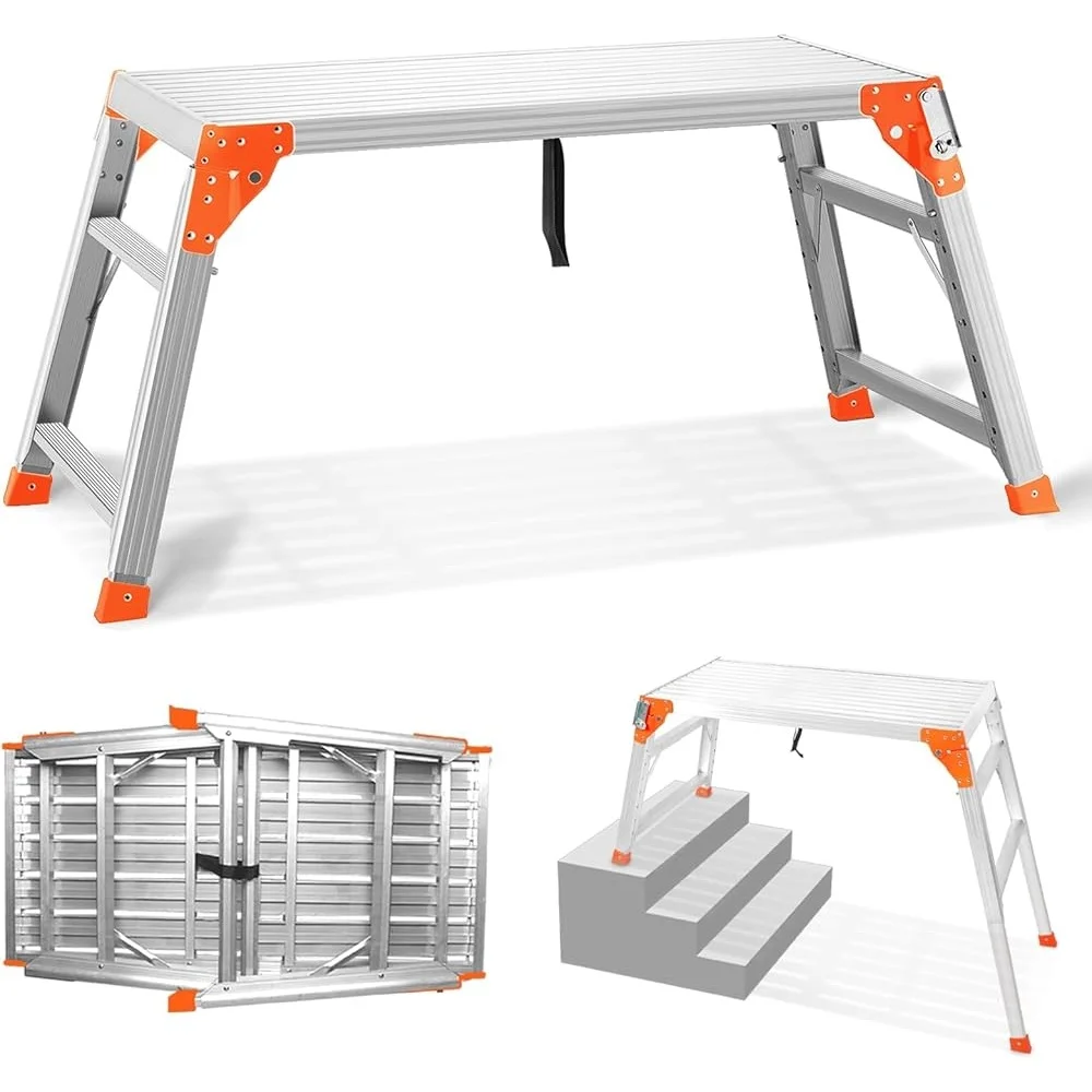 Multifunctional Adjustable Aluminum Work Platform Folding Ladder Non-Slip Scaffolding Safe Durable Lock Portable Indoor Outdoor