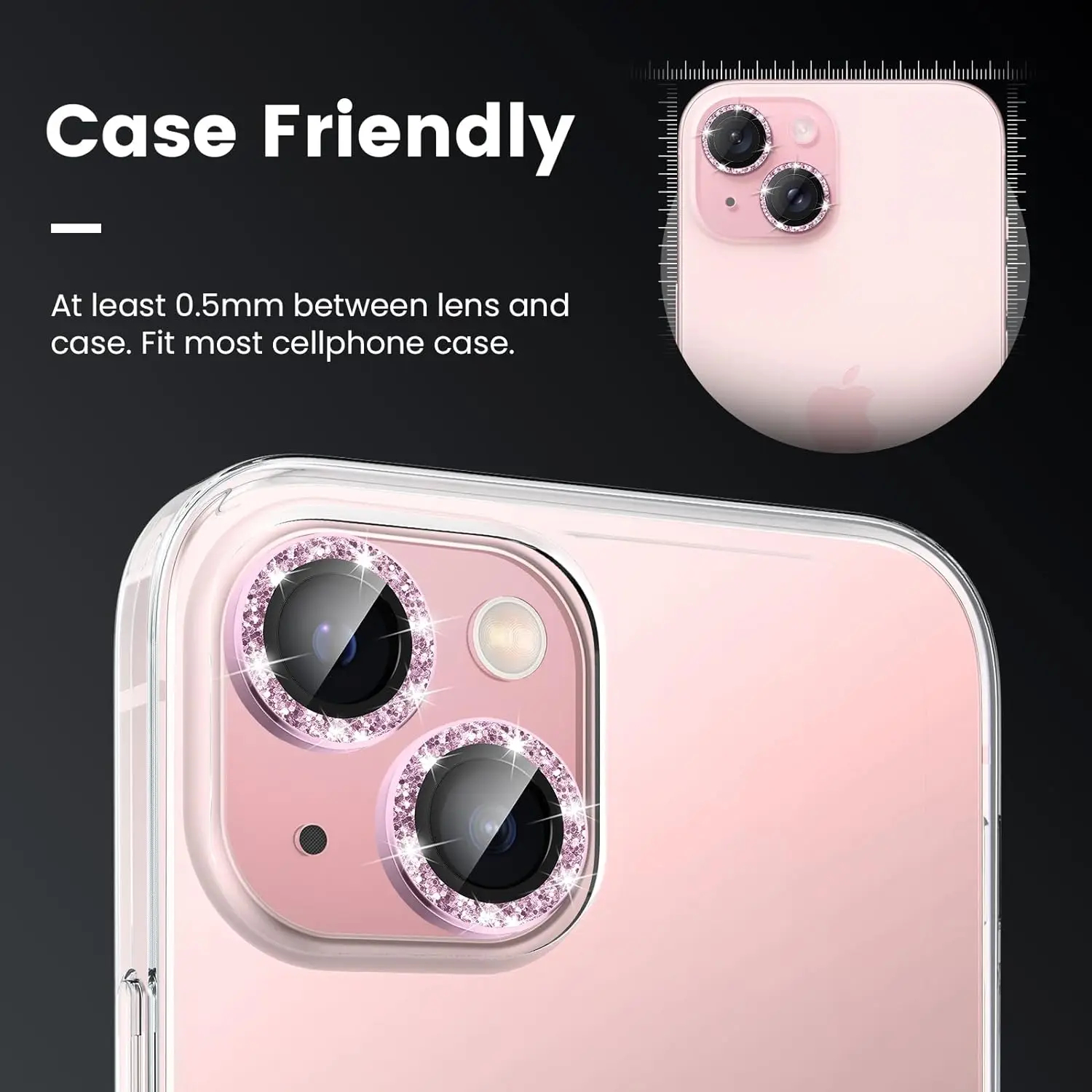 Funda protectora de lente de cámara con purpurina para iPhone 16 15 Pro Max 13 11 Pro 14 15 Plus 12 Mini accesorios de protección de vidrio templado