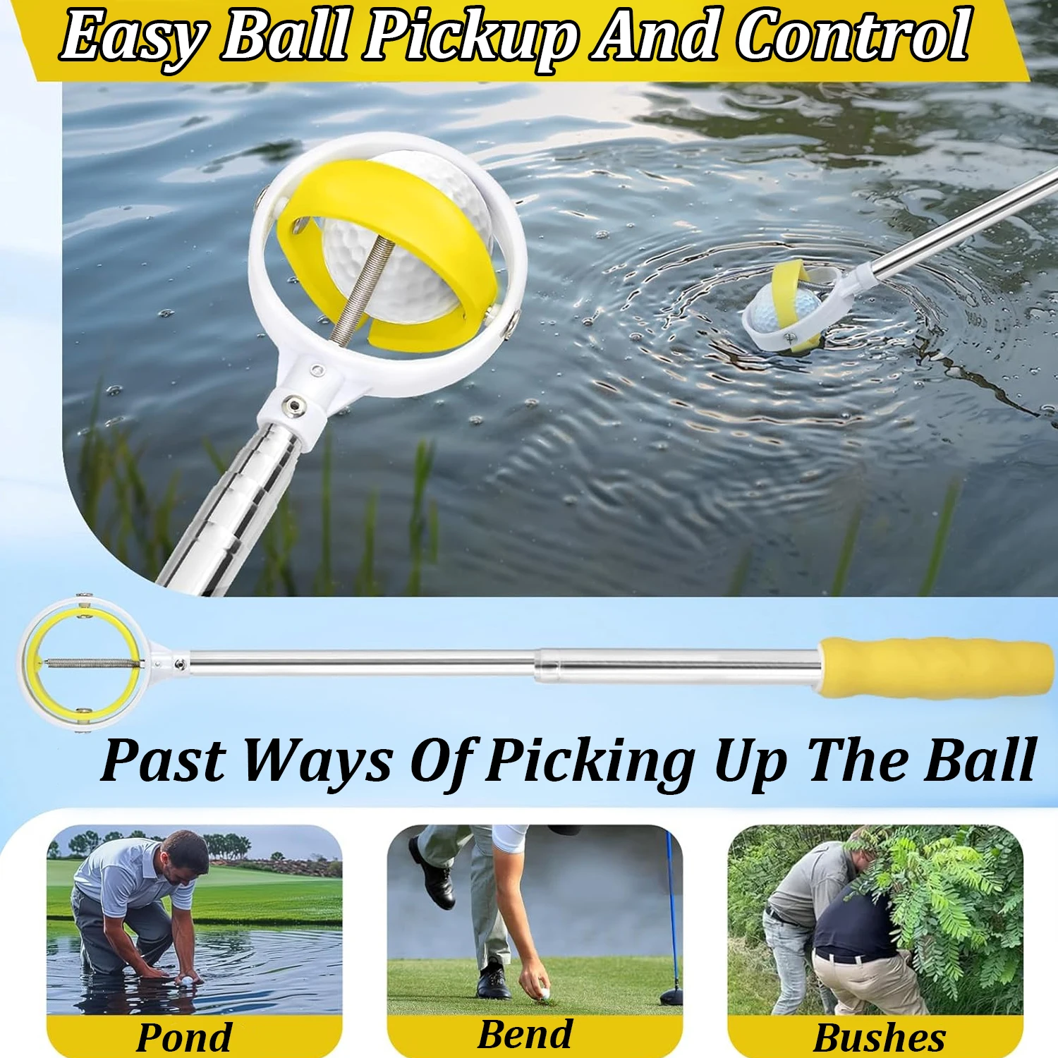 6/9/12フィート ゴルフボールレトリバー 水用伸縮式 スプリングリリース対応ヘッド付き プレミアムステンレススチールボールレトリバーツール