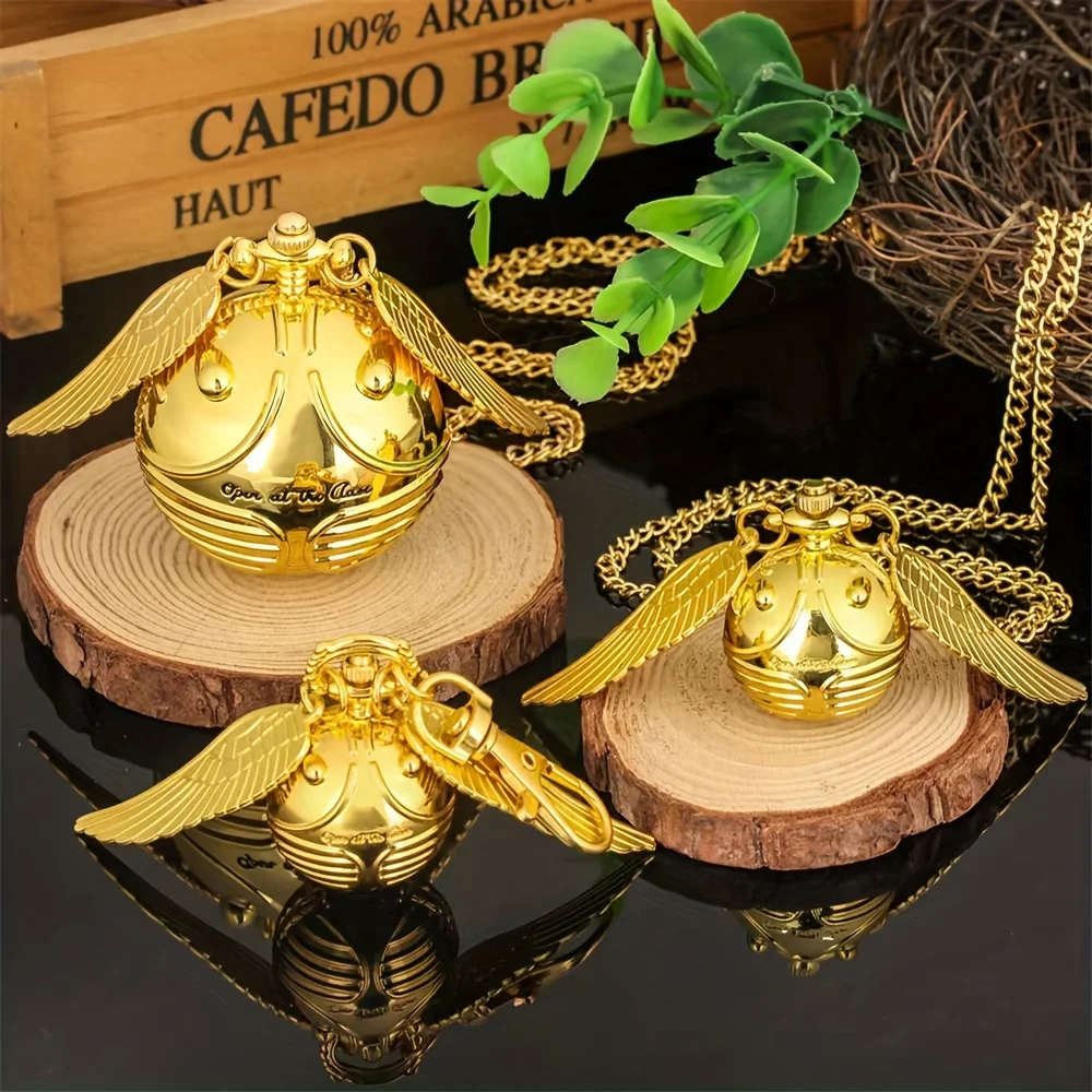 groot klein Golden Snitch bolvormig quartz zakhorloge mode trui engel vleugel ketting hanger mannen en vrouwen zakhorloge