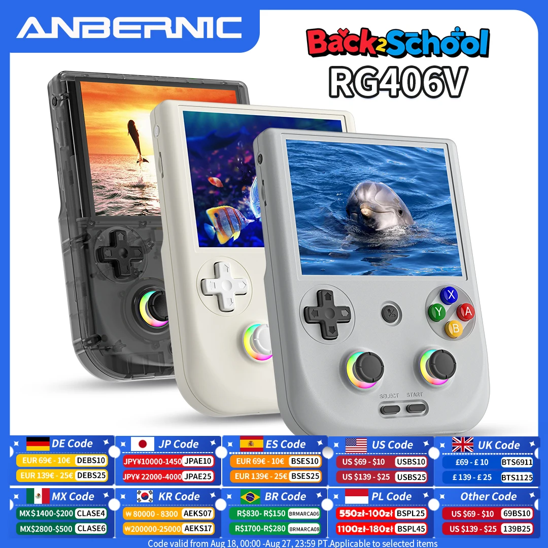 ANBERNIC-consola de juegos portátil RG 406V, pantalla multitáctil IPS de 4 ", Android 13, RG406V, videojuegos Retro, compatible con actualización de 1080p DP FOTA