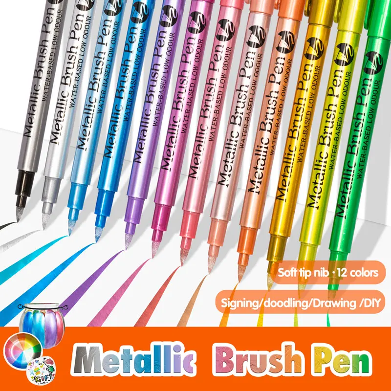 12/24 colori pennarelli metallici penne colori penne per carta nera, vetro, pittura roca, album di ritagli fai da te cancelleria per studenti