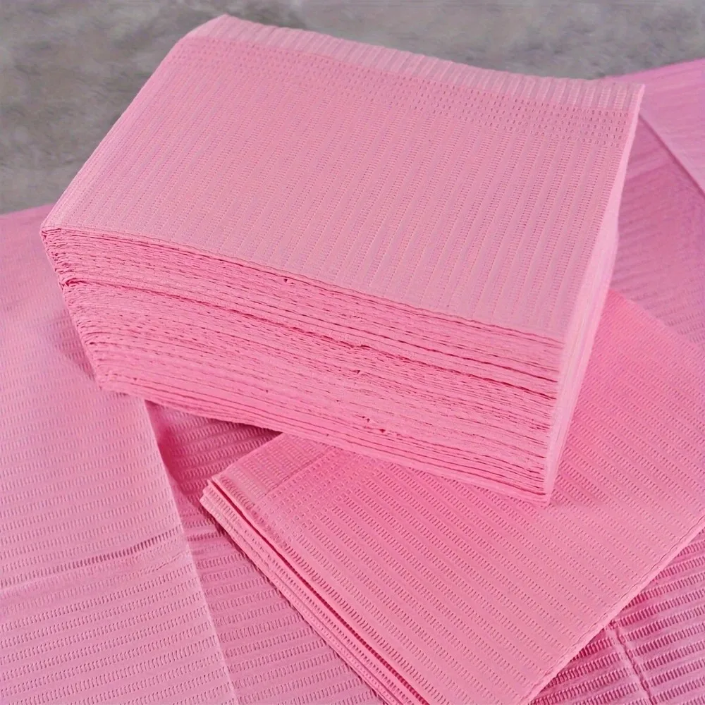 Confezione da 20 asciugamani da tavolo monouso rosa per nail art, bavaglini per tatuaggi impermeabili a 3 strati, coperture per vassoi di carta non profumate, cuscinetti puliti per tatuaggi
