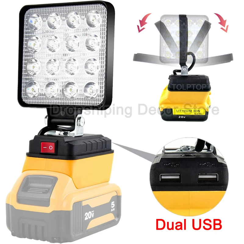 4 Zoll tragbare kabellose LED-Arbeitsleuchte für Dewalt 18 V 20 V Lithium-Batterie, wasserdichte, funktionale Außenbeleuchtung, Notfalllampe