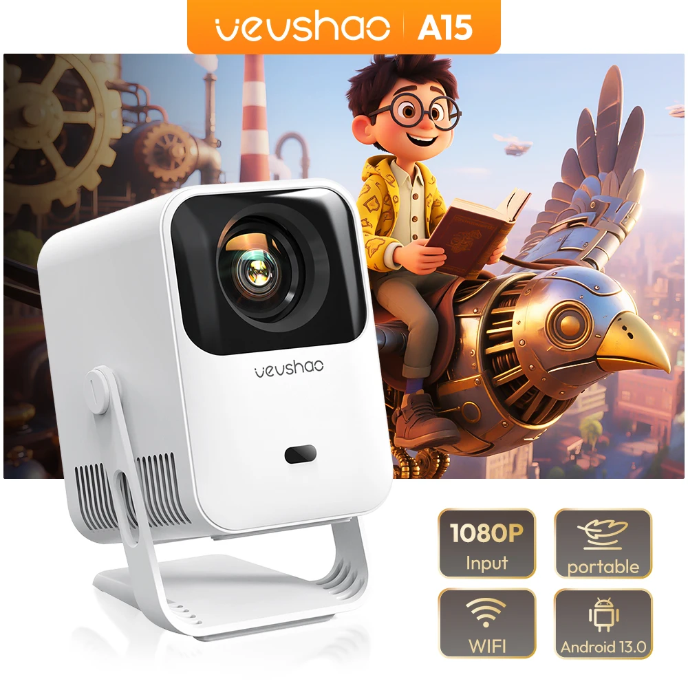Vevshao A15 Projetor Inteligente Portátil Android 13 Projetor Dual WiFi Auto Keystone Focus Pocket Beamer Home Reunião Video Cinema