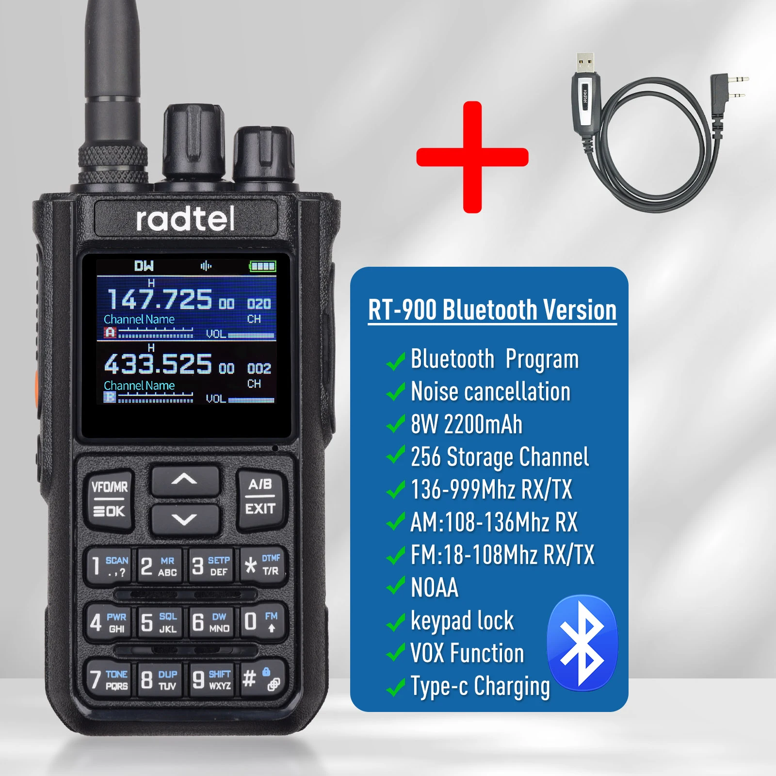 Radtel RT-900 8W Wielozakresowe Walkie Talkie 256 CH Air Band Dwukierunkowa Stacja Radiowa Lotnictwo NOAA Amatorska Policja Marine River PTT