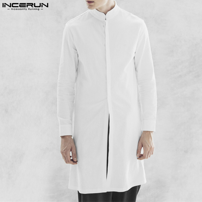 INCERUN-Camisa de manga larga para hombre, caftán musulmán de algodón, ropa de calle árabe e islámica, S-5XL, 2023