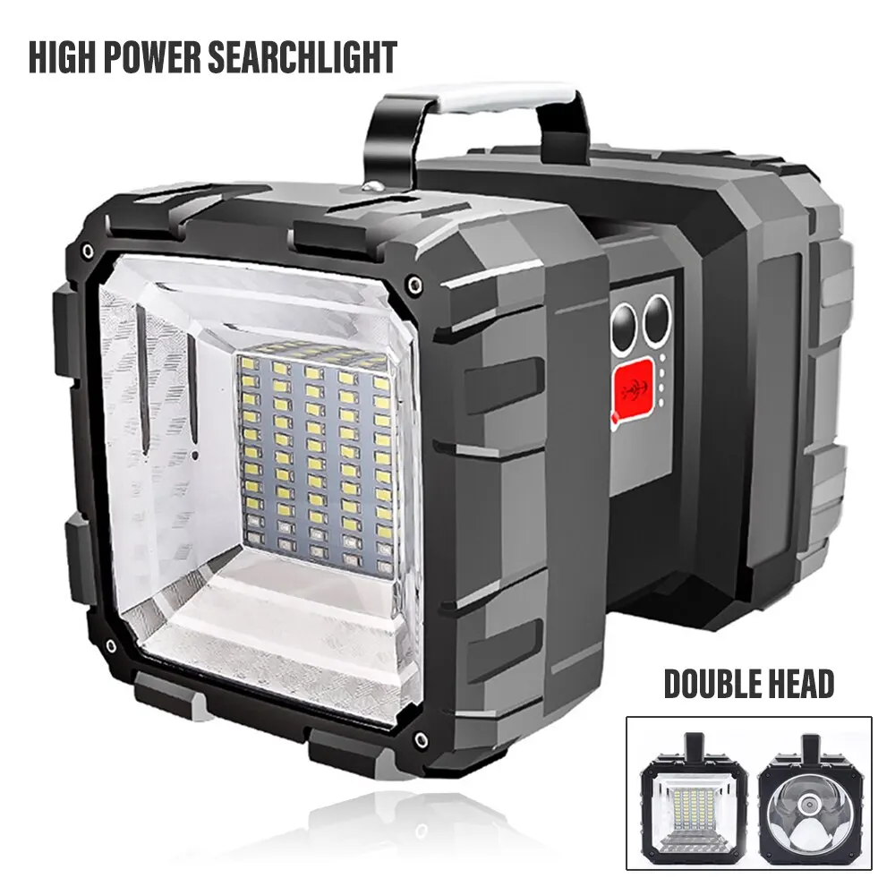 Camping High Power Led Taschenlampen Wiederaufladbare Scheinwerfer Suchscheinwerfer Doppel Kopf Mit Leistungsstarke Lampe Perle Wasserdicht