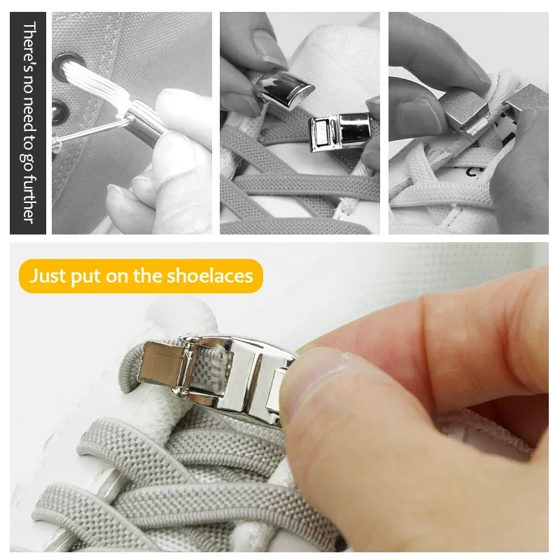 1Pair Metal Lock Elastic Tieless Shoelaces Sneakers Lazy No Tie Shoe Lace for Kids Adult Sneakers Metal Lock Laces Shoe Strings