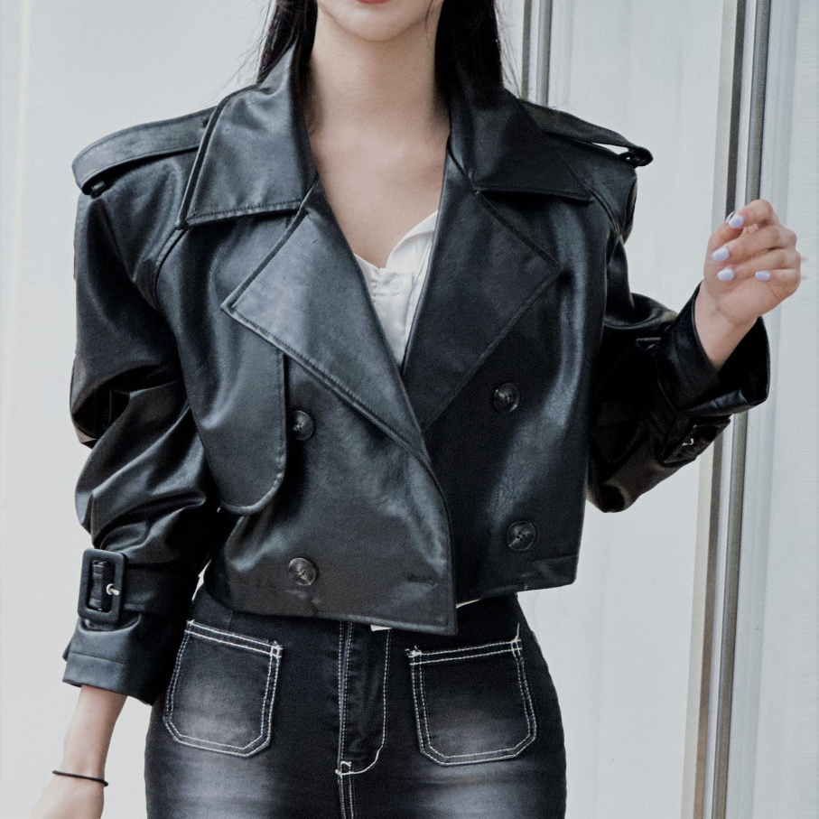 エレガントな英国スタイル PU レザージャケットショートカジュアル多用途スーツの襟アウターシックな個性の女性のファッション