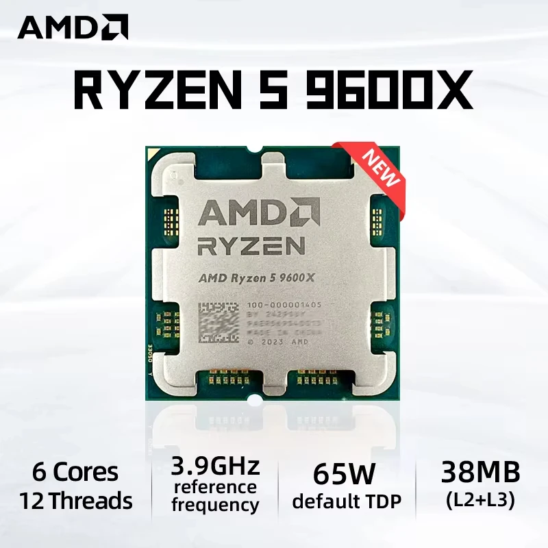 Novo processador de jogos amd ryzen 5 9600x 65w 4nm l3 = 32m 5.4ghz 6 núcleos 12 threads r5 9600x ddr5 soquete am5 mas sem ventilador