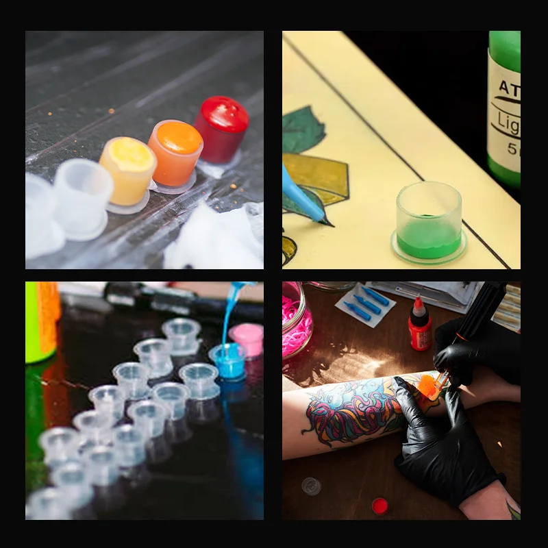 100 pièces POSEIDON gobelets d'encre de tatouage avec Base en plastique jetable Pigment clair maquillage Permanent accessoire de tatouage gobelets d'encre de tatouage