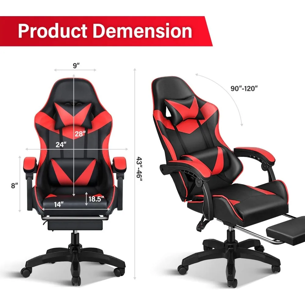 Gaming Chair, Backrest and Seat Height Adjustable Swivel Recliner Racing Office Computer Ergonomic Video Game Chair with Footres