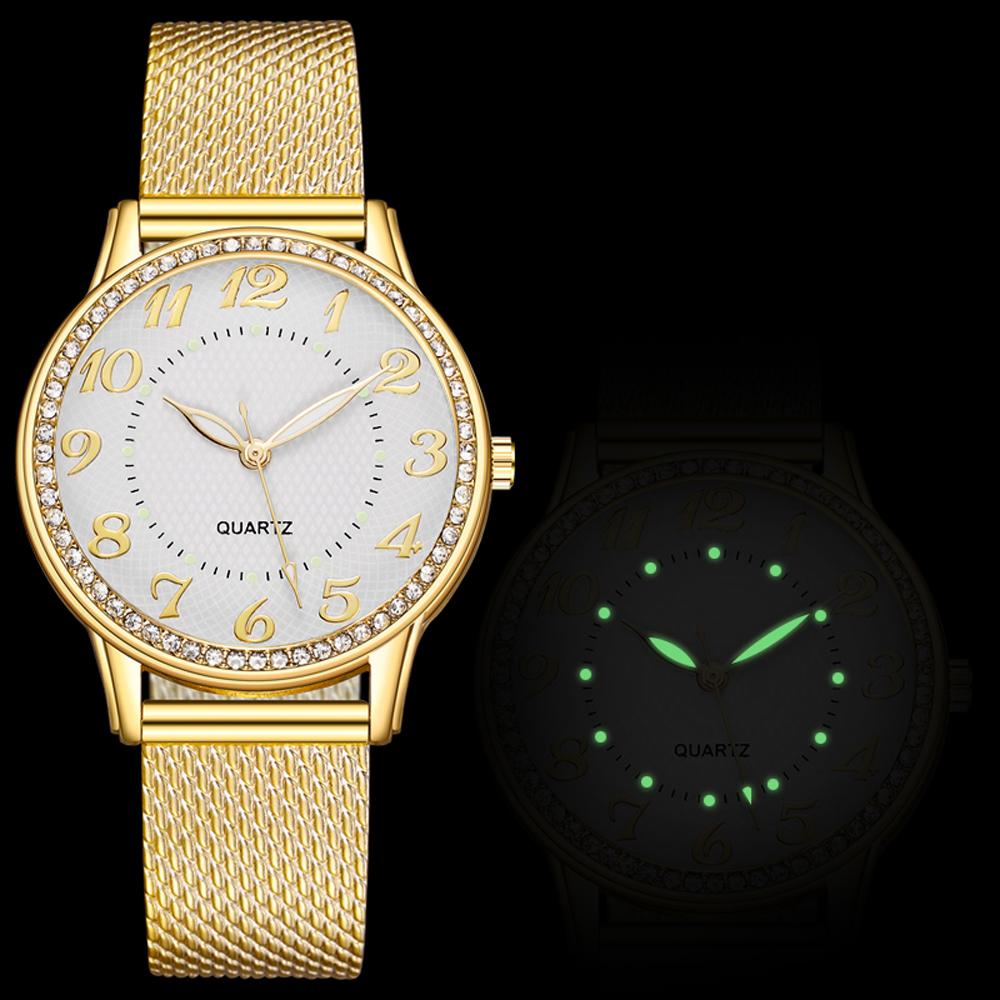 Relojes de mujer pulsera de malla de lujo oro rosa con incrustaciones de cristal moda nueva
