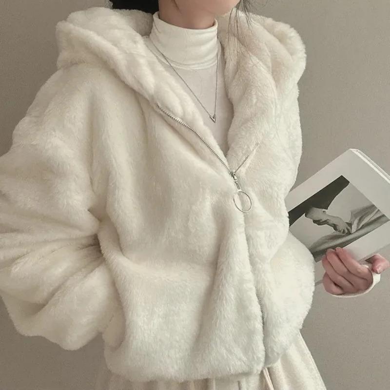 Mit kapuze Plüsch Dicken Abschnitt Wolle Jacke frauen Herbst Und Winter Gepolsterte Verdickte Zipper Warme Kurze Mantel Nette Neue Mode