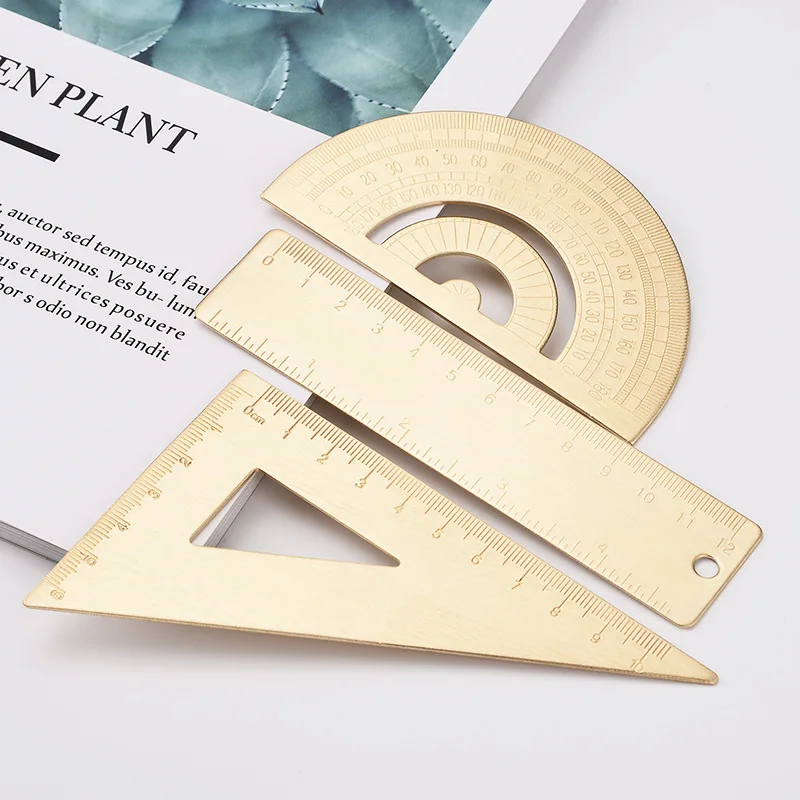 Metal Brass Straight Ruler Vintage Triangle Protractor Measuring Tool kawaii Painting Drafting Supplies Korean Stationery Office