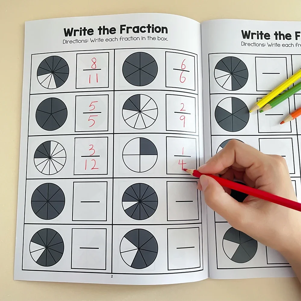 Fraction Learning Workbook Exercise Book Arithmetic Teaching Aids for Grades 3-4 Primary School Math Cognitive Training