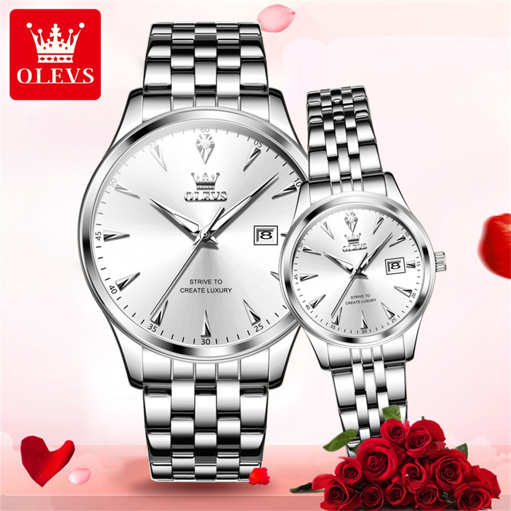 OLEVS-reloj de cuarzo de acero inoxidable para hombre y mujer, cronógrafo de Pulsera Original, resistente al agua, para pareja