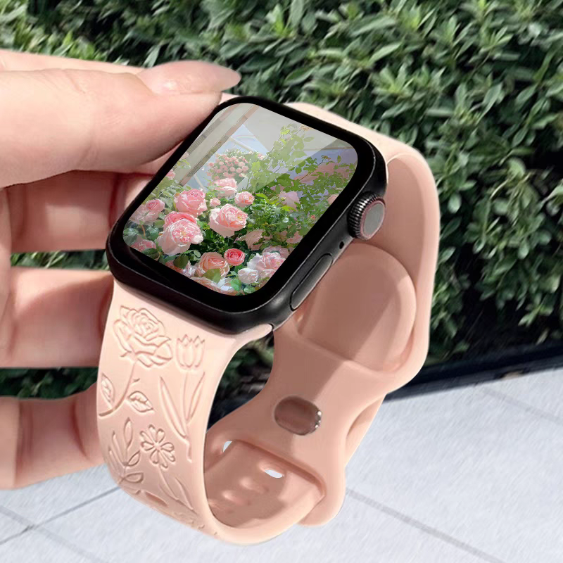 Pulseira de silicone com padrão gravado, para apple watch 42mm 46mm 38mm 40mm 41mm, pulseira esportiva para iwatch série 10 9 8 ultra 7 6