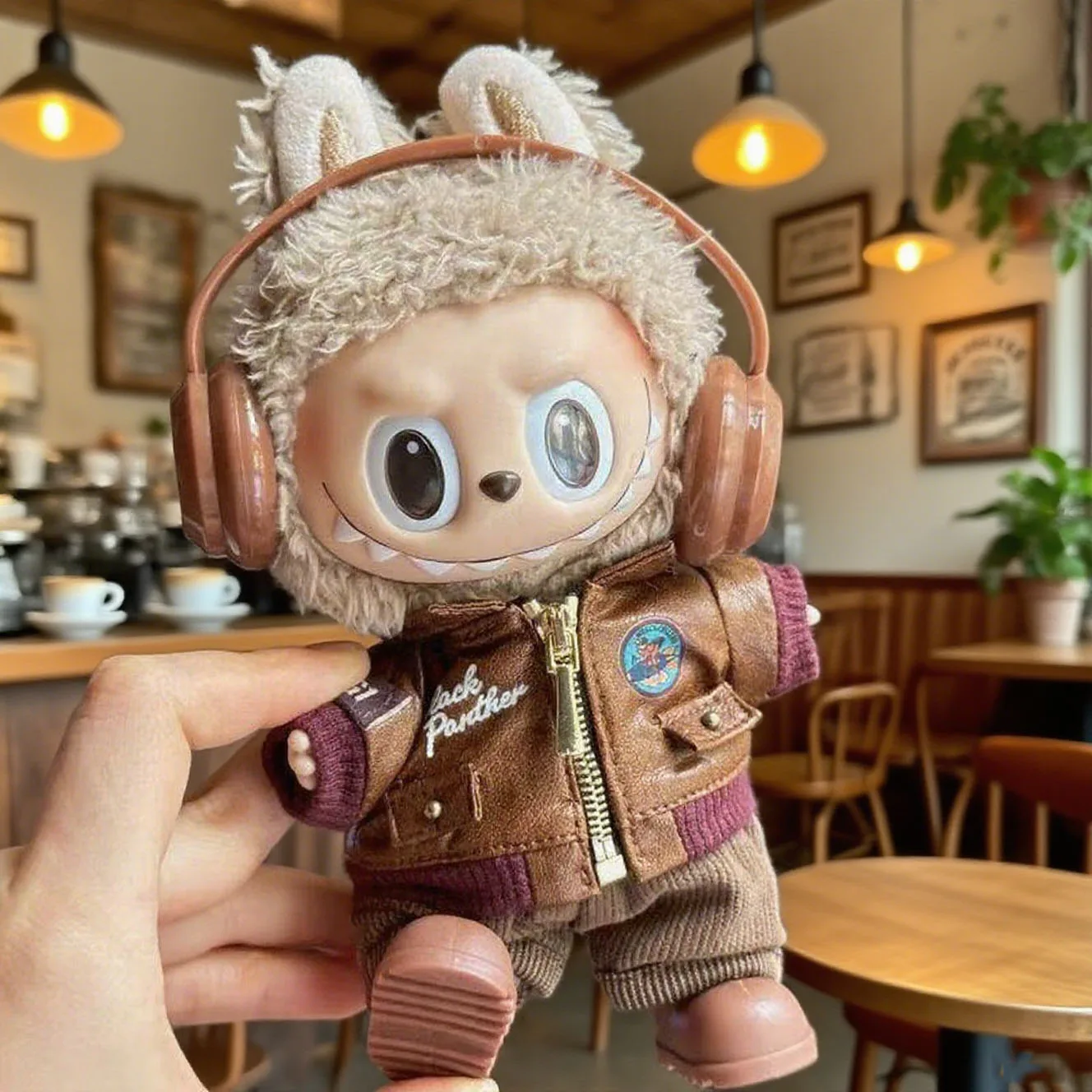 Braune Retro-Fliegerjacke, modisches Puppenkleidungsset für 17 cm große Labubu-Puppe – Zubehör-Geschenkartikel