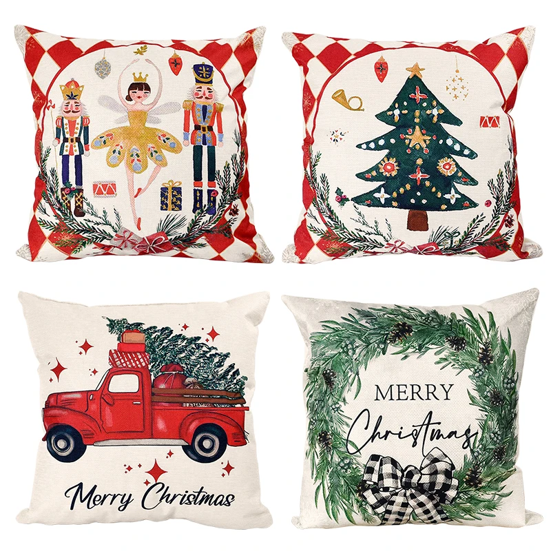 45*45cm Christmas Cushion Cover Pillowcase Merry Christmas Decoration Cushion Pillow Cases For Home Xmas Ornament New Year 2025