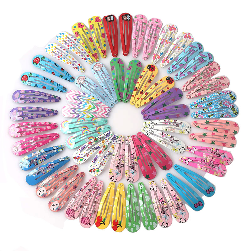 20-100 ชิ้นน่ารักสีสัน Waterdrop Alloy Hairpin หญิง Snap คลิปผมสําหรับเด็กพิมพ์ Bb Hairgripe Headwear เด็กอุปกรณ์เสริมผม