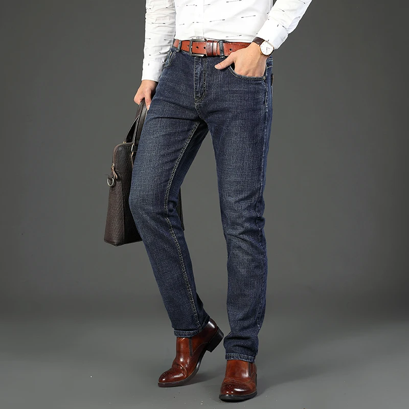 2024 nueva primavera otoño hombres pantalones vaqueros clásicos moda de negocios recto Regular azul pantalones vaqueros elásticos pantalones vaqueros inteligentes para hombres